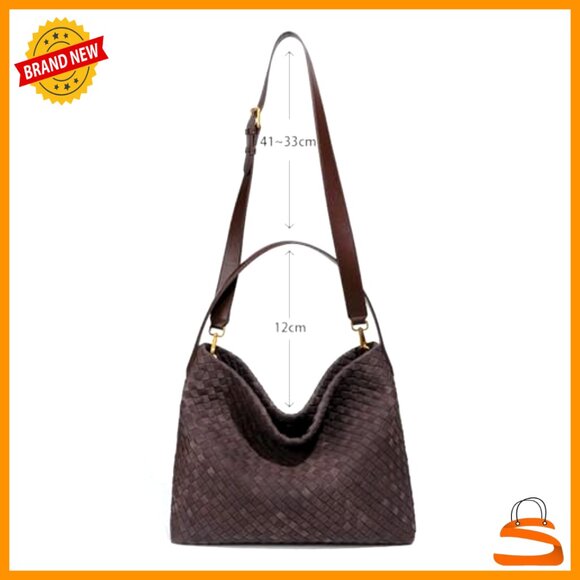 Slouchy Suede Hobo Bag with Woven Detail, Crossbody Shoulder Tote
